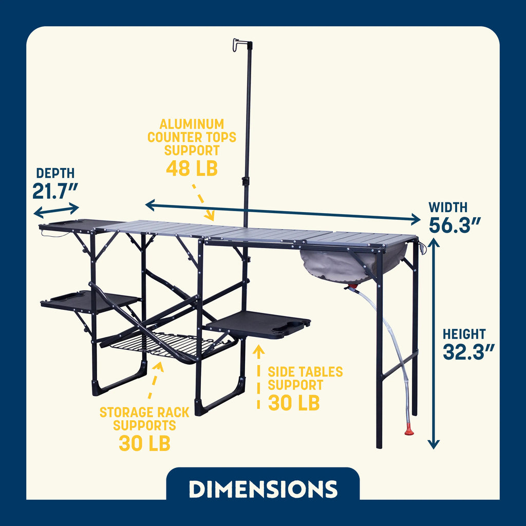 Portable Outdoor Master Cook Station - Folding Camping Table with Storage Shelves Detail