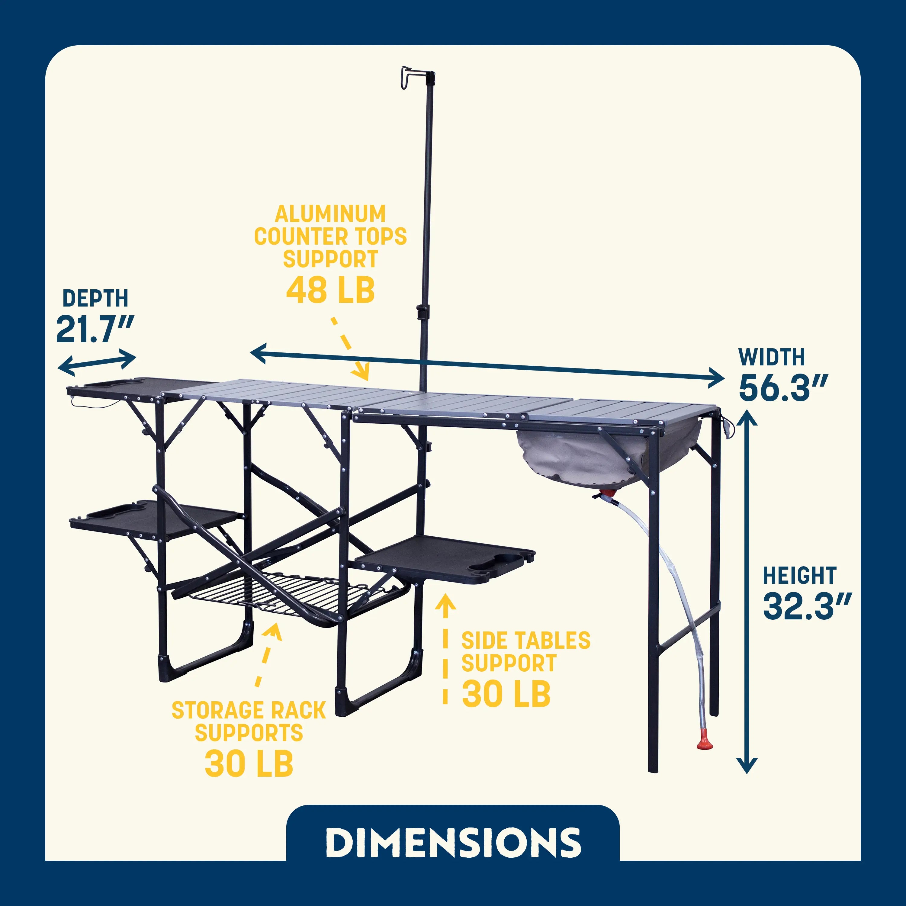 Portable Outdoor Master Cook Station - Folding Camping Table with Storage Shelves Detail