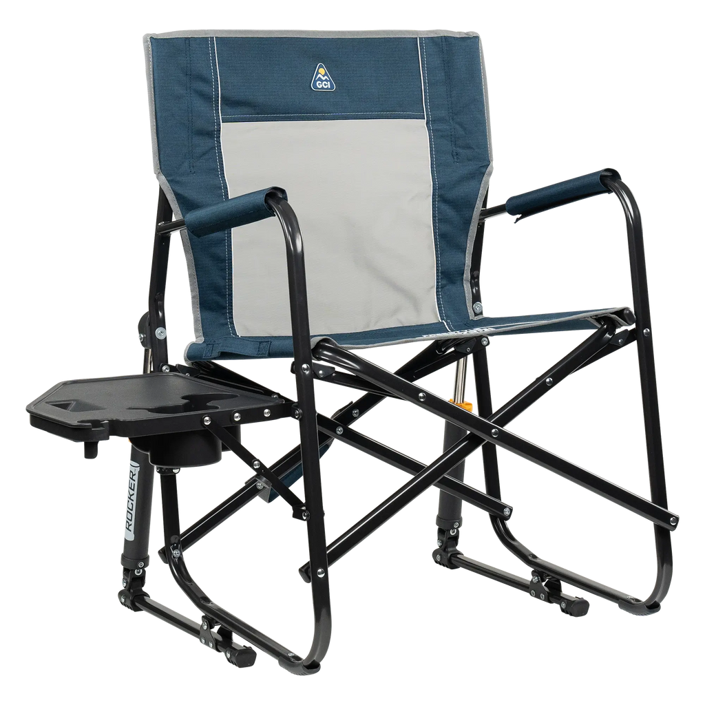 Ergonomic Portable Freestyle Rocker with Side Table - Folding Rocking Chair - Perfect for Tailgating - Heathered Indigo