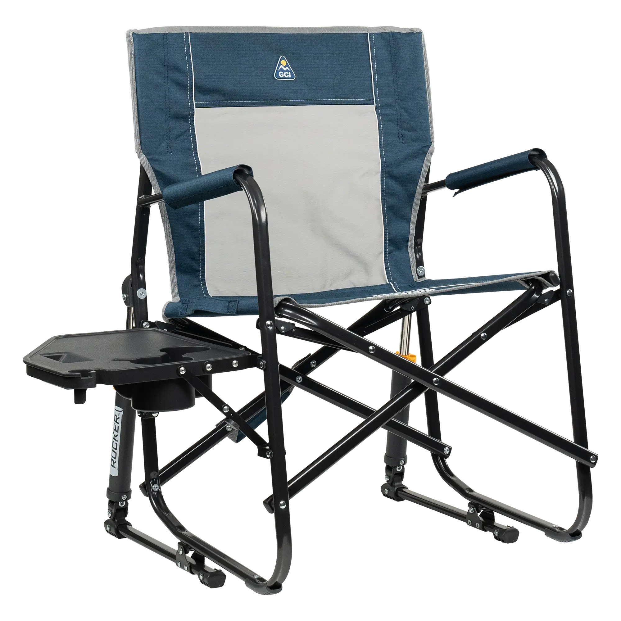 Ergonomic Portable Freestyle Rocker with Side Table - Folding Rocking Chair - Perfect for Tailgating - Heathered Indigo