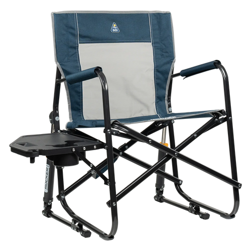 Ergonomic Portable Freestyle Rocker with Side Table - Folding Rocking Chair - Perfect for Tailgating - Heathered Indigo