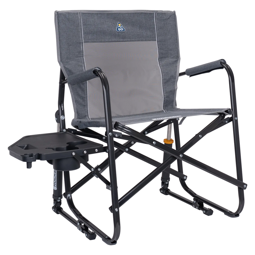Ergonomic Portable Freestyle Rocker with Side Table - Folding Rocking Chair - Perfect for Tailgating - Heathered Pewter