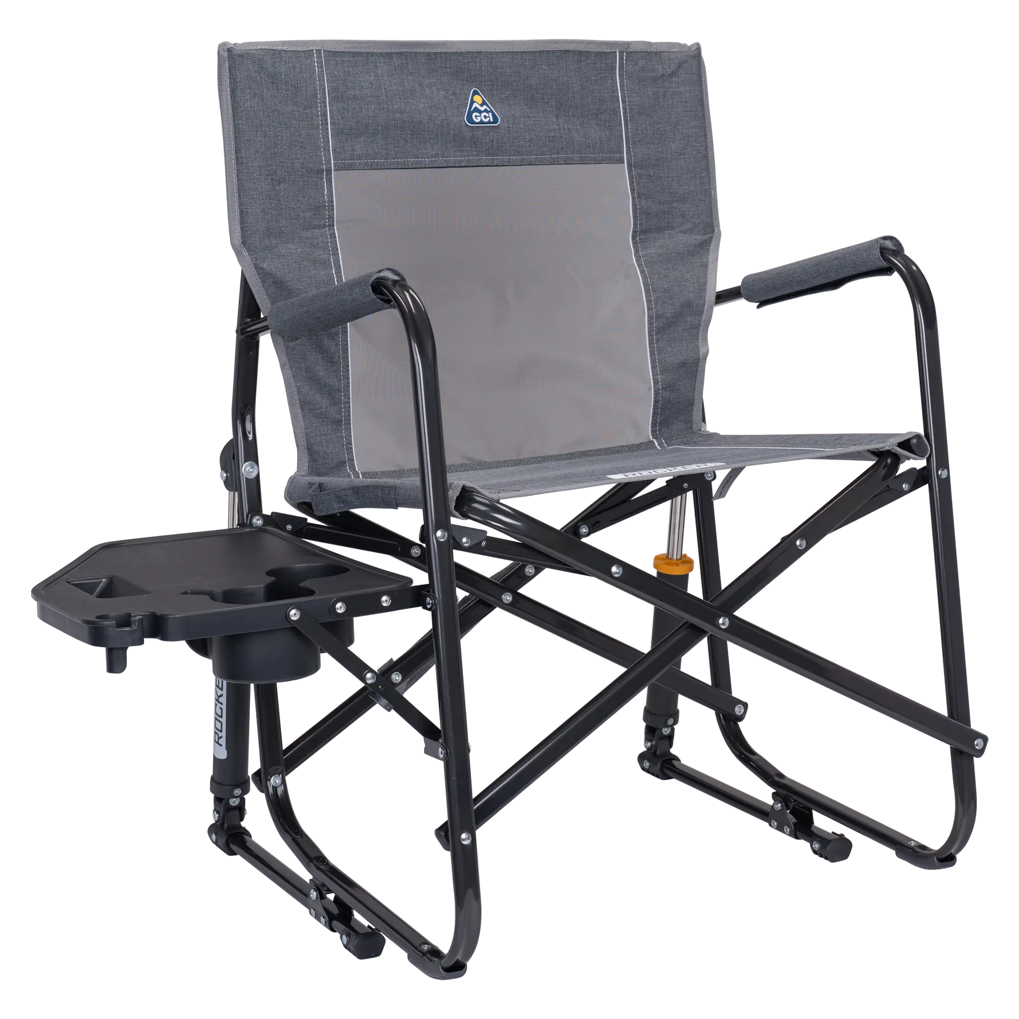 Ergonomic Portable Freestyle Rocker with Side Table - Folding Rocking Chair - Perfect for Tailgating - Heathered Pewter