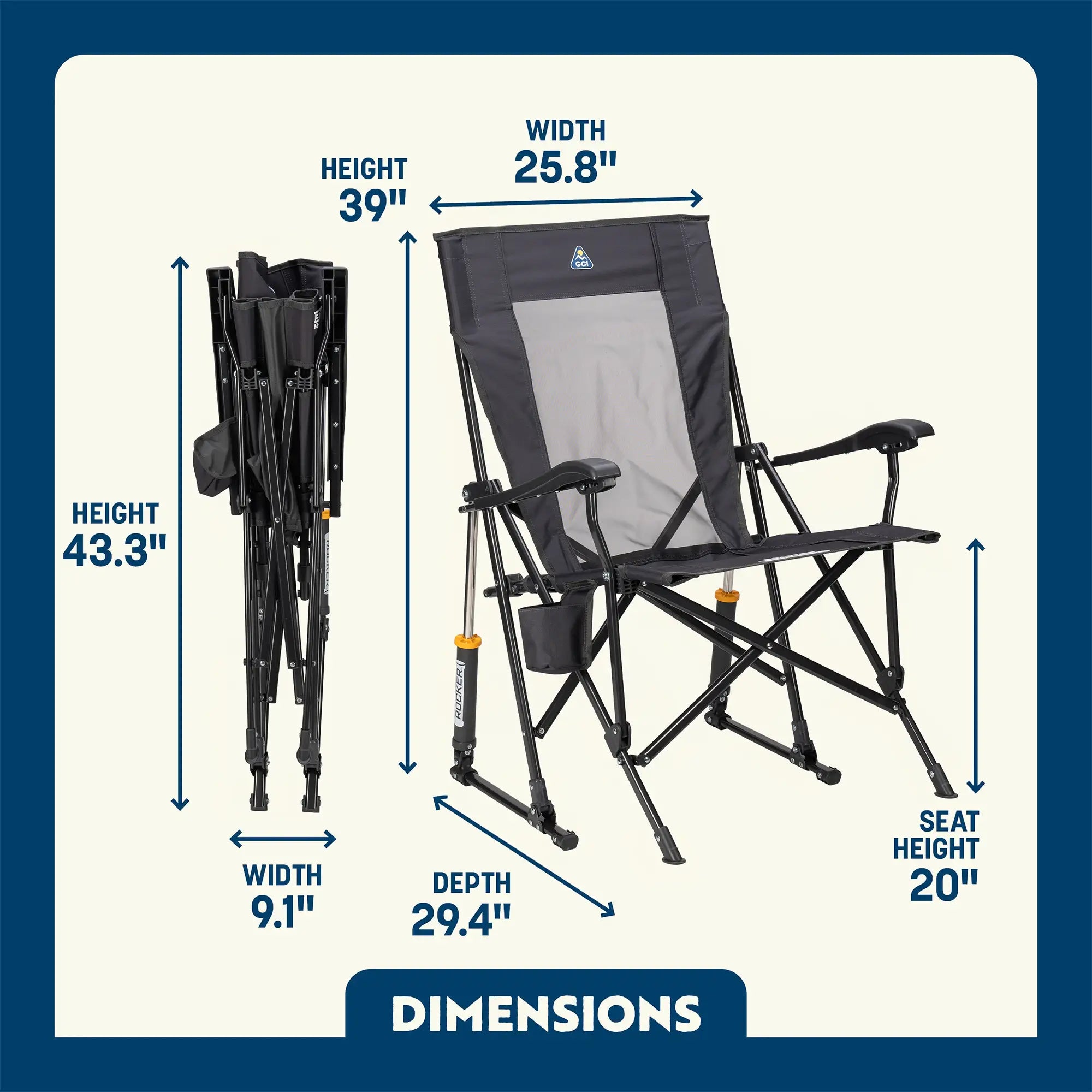 Foldable RoadTrip Rocker - Folding Rocking Chair - Perfect for Tailgating Detail