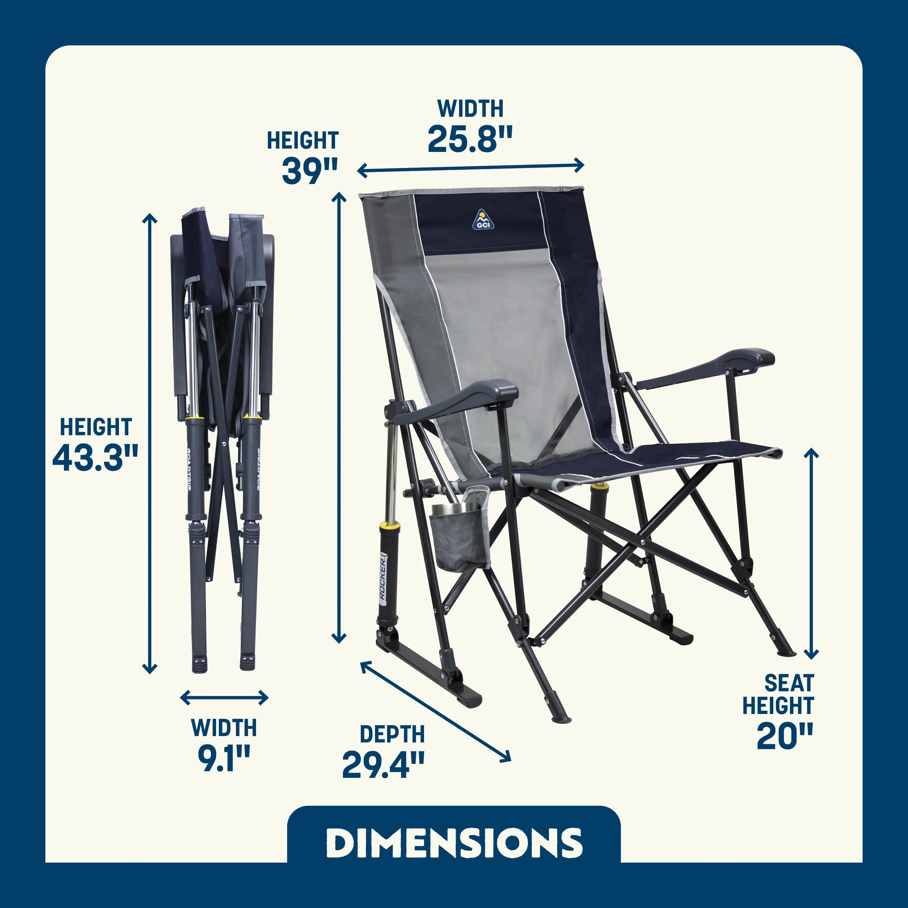 Foldable RoadTrip Rocker - Folding Rocking Chair - Perfect for Tailgating Detail