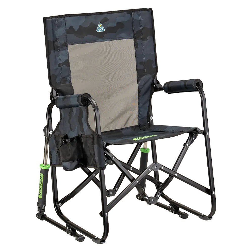 Ultra-Comfortable Stowaway Rocker - Camp Rocker Chair for Fishing & Beach Trips - Stealth Camo