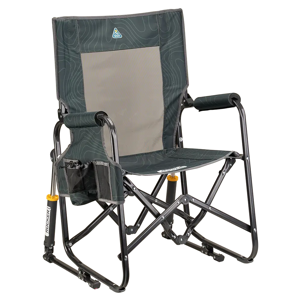 Ultra-Comfortable Stowaway Rocker - Camp Rocker Chair for Fishing & Beach Trips - Hunter Topo