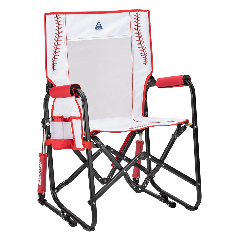 Ultra-Comfortable Stowaway Rocker - Camp Rocker Chair for Fishing & Beach Trips - Baseball