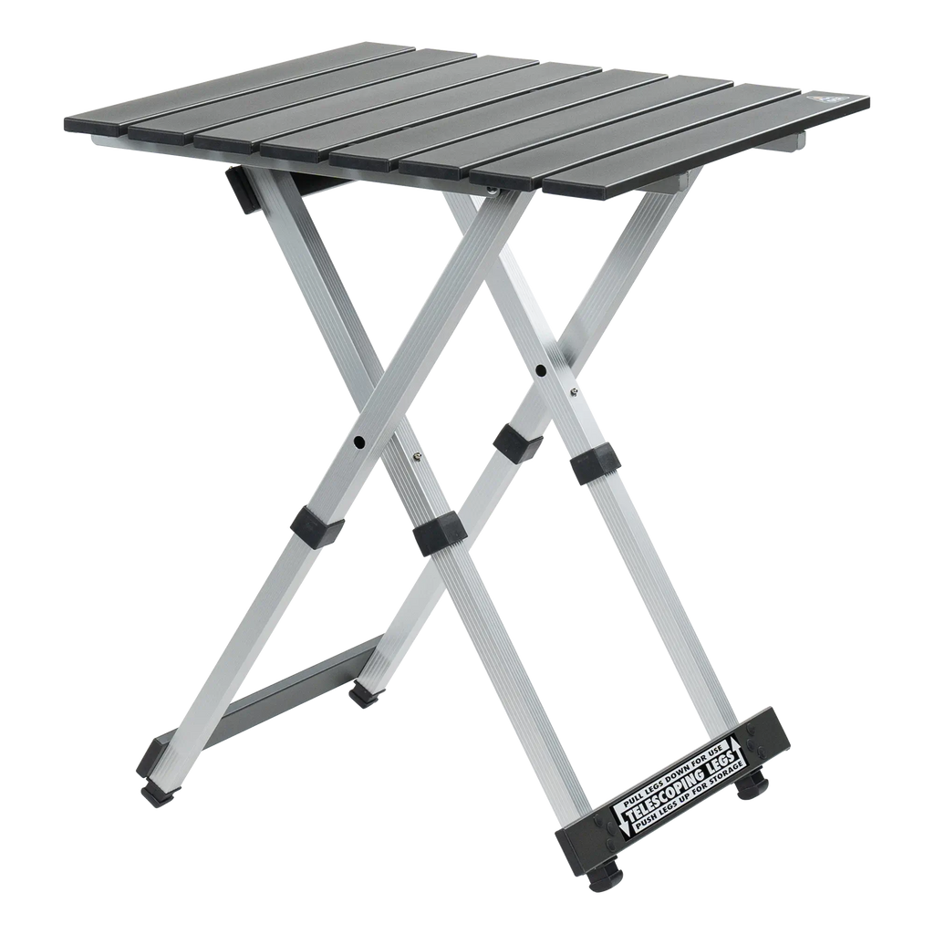 Compact Compact Camp Table 20 - Folding Camping Table with Storage Shelves - Black Chrome