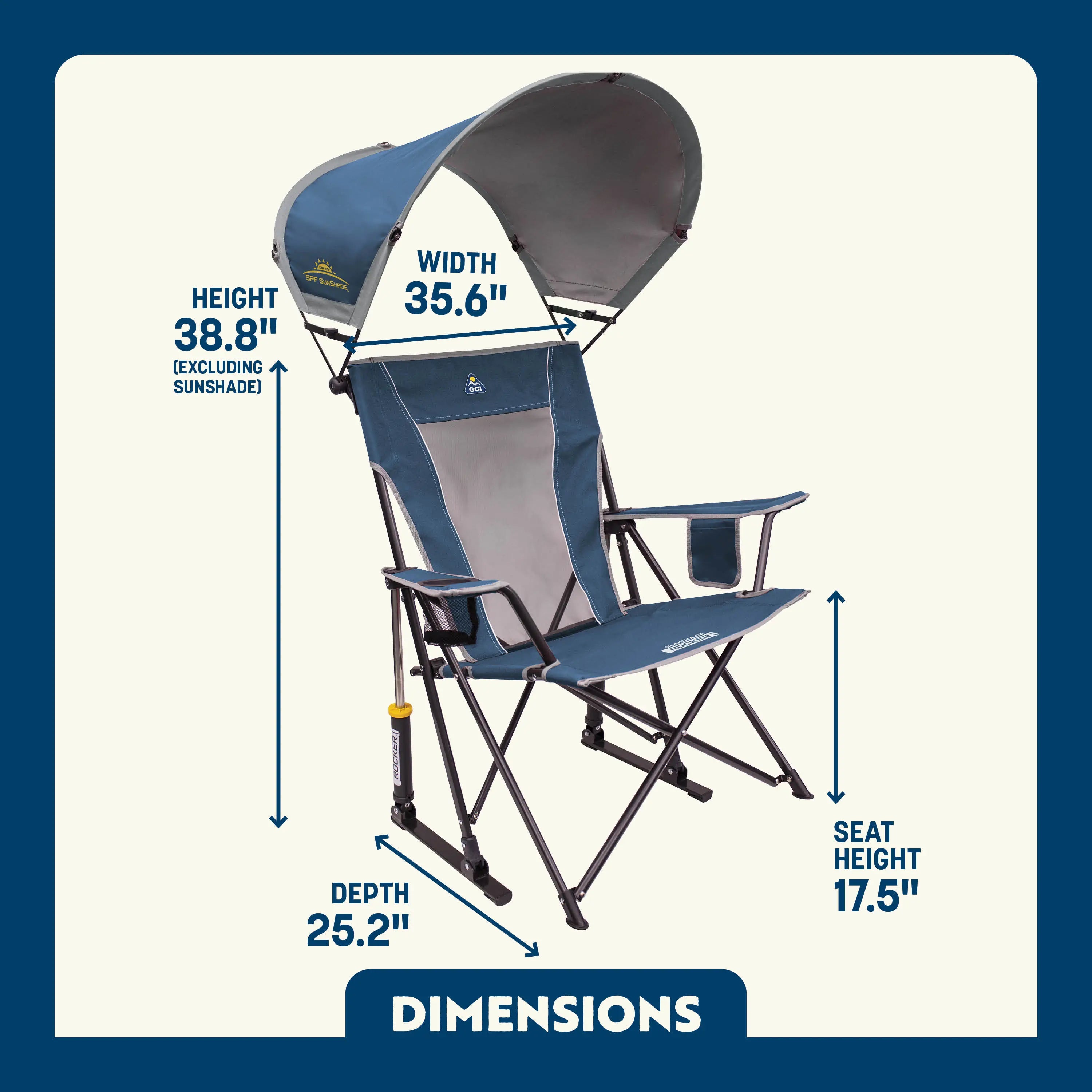 Heavy Duty SunShade Rocker - Rocker Chair for Camping & Lawns Detail
