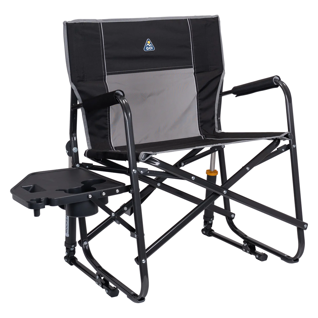 Foldable Freestyle Rocker XL with Side Table - Rocker Chair for Camping & Lawns - Black