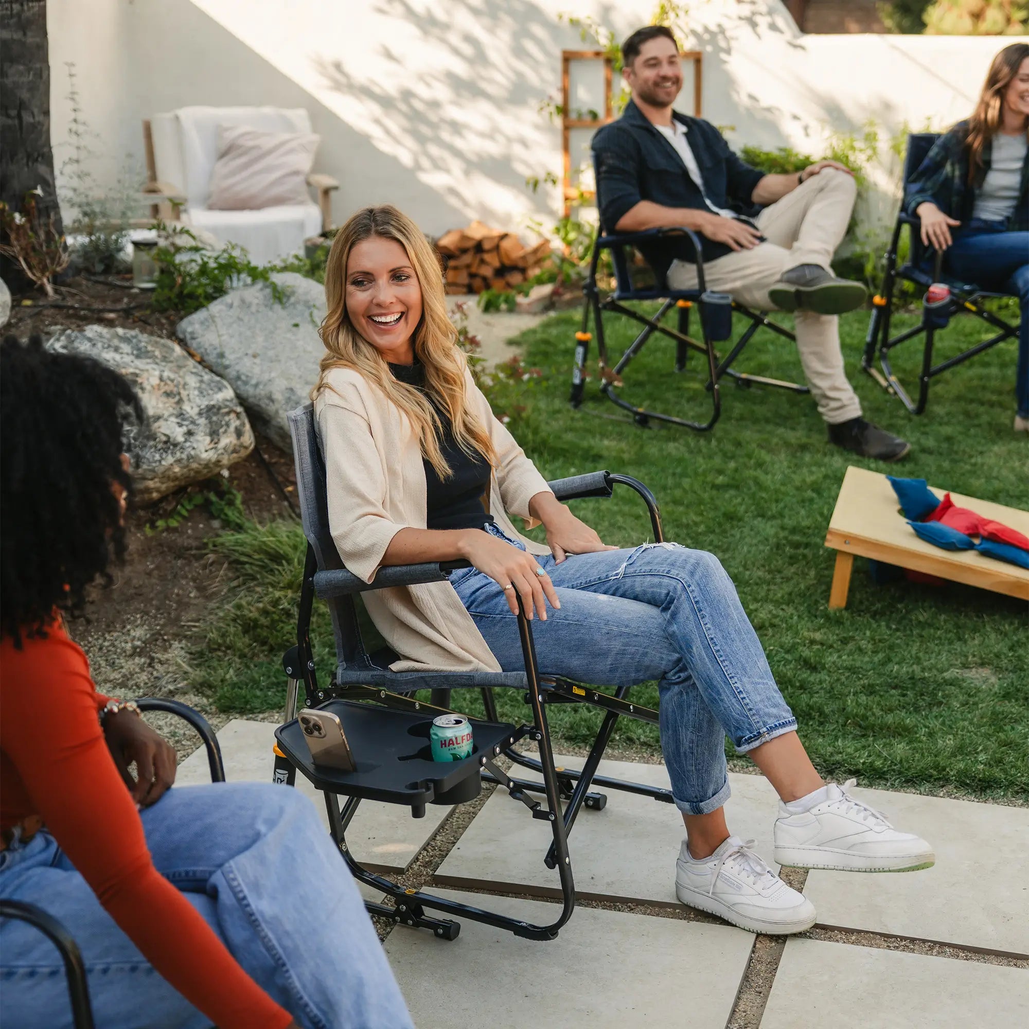Ergonomic Portable Freestyle Rocker with Side Table - Folding Rocking Chair - Perfect for Tailgating Detail