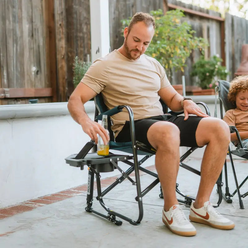 Ergonomic Portable Freestyle Rocker with Side Table - Folding Rocking Chair - Perfect for Tailgating Detail