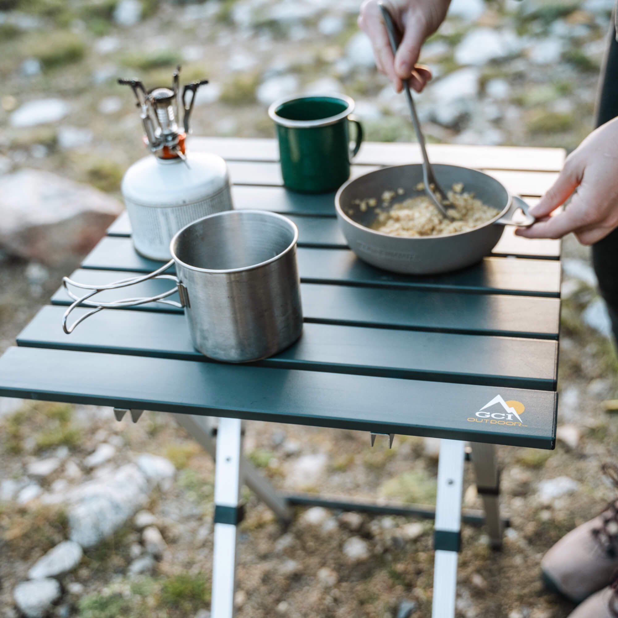 Compact Compact Camp Table 20 - Folding Camping Table with Storage Shelves Detail