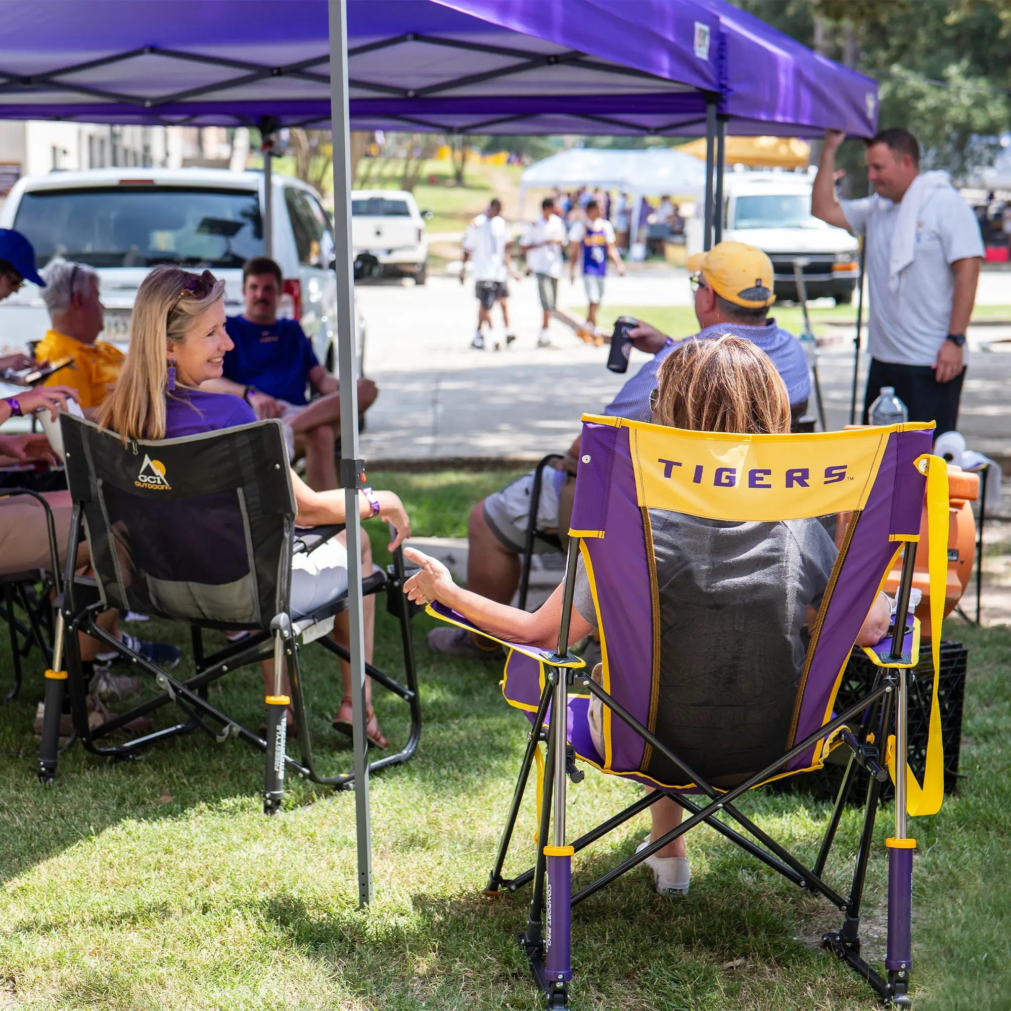Foldable Comfort Pro Rocker - LSU Tigers - Outdoor Rocking Chairs with Dynamic Comfort Edge Detail