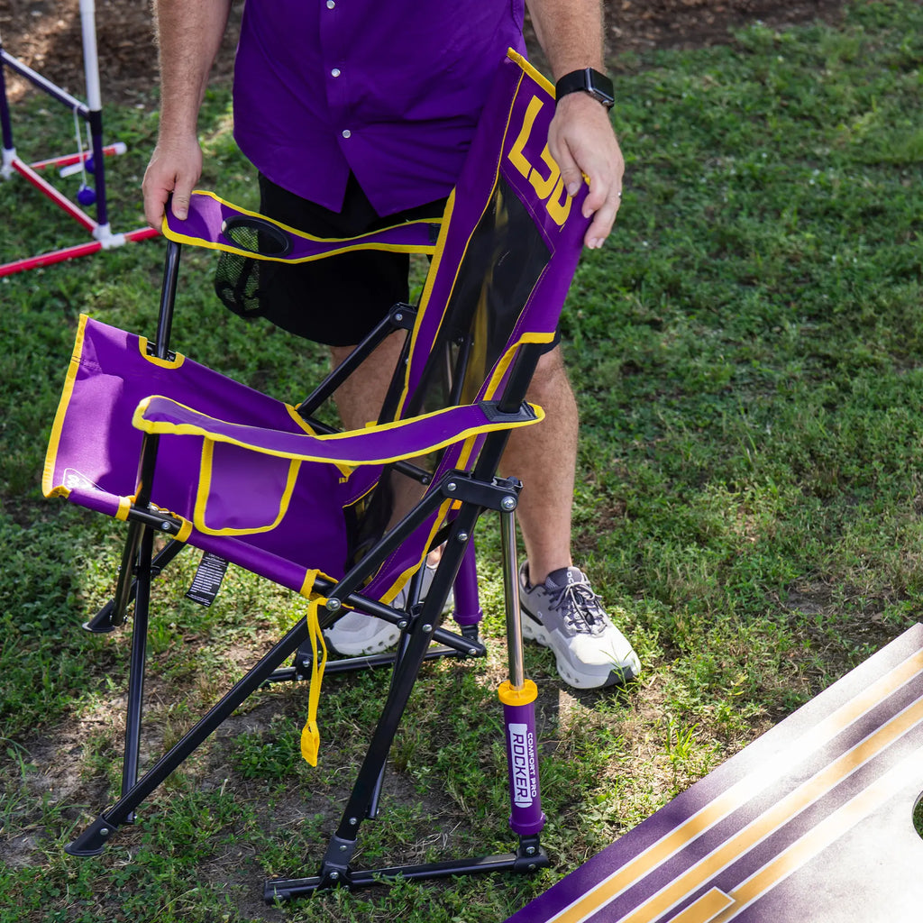 Foldable Comfort Pro Rocker - LSU Tigers - Outdoor Rocking Chairs with Dynamic Comfort Edge Detail