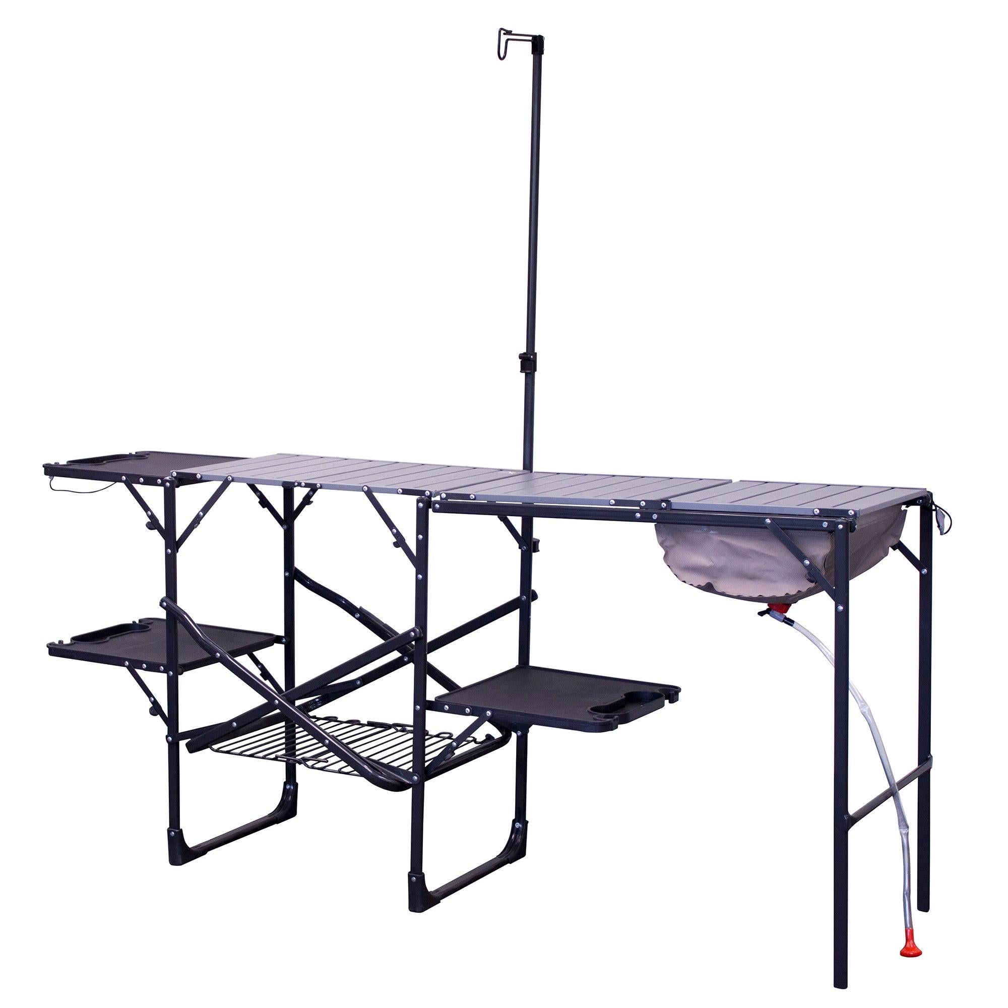 Portable Outdoor Master Cook Station - Folding Camping Table with Storage Shelves - Default Title