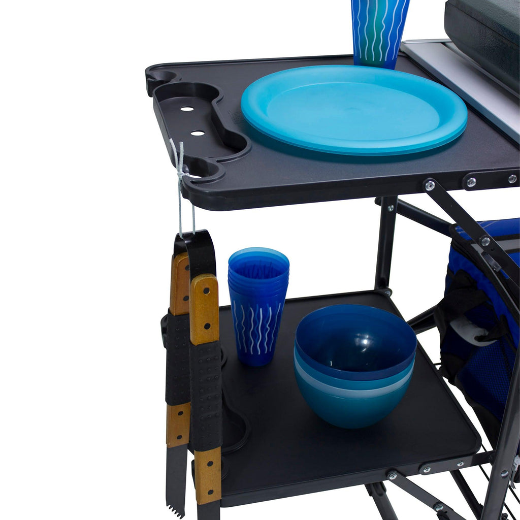 Portable Outdoor Master Cook Station - Folding Camping Table with Storage Shelves Detail