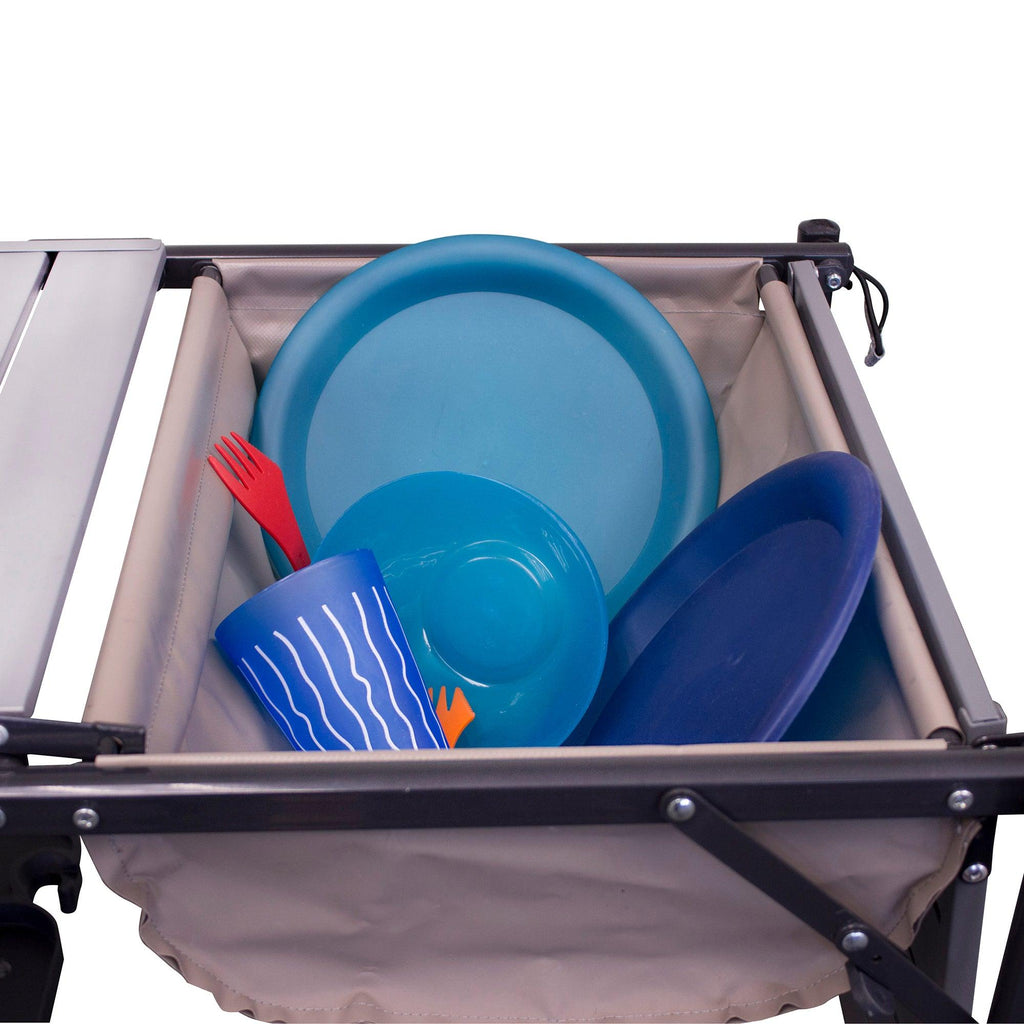 Portable Outdoor Master Cook Station - Folding Camping Table with Storage Shelves Detail
