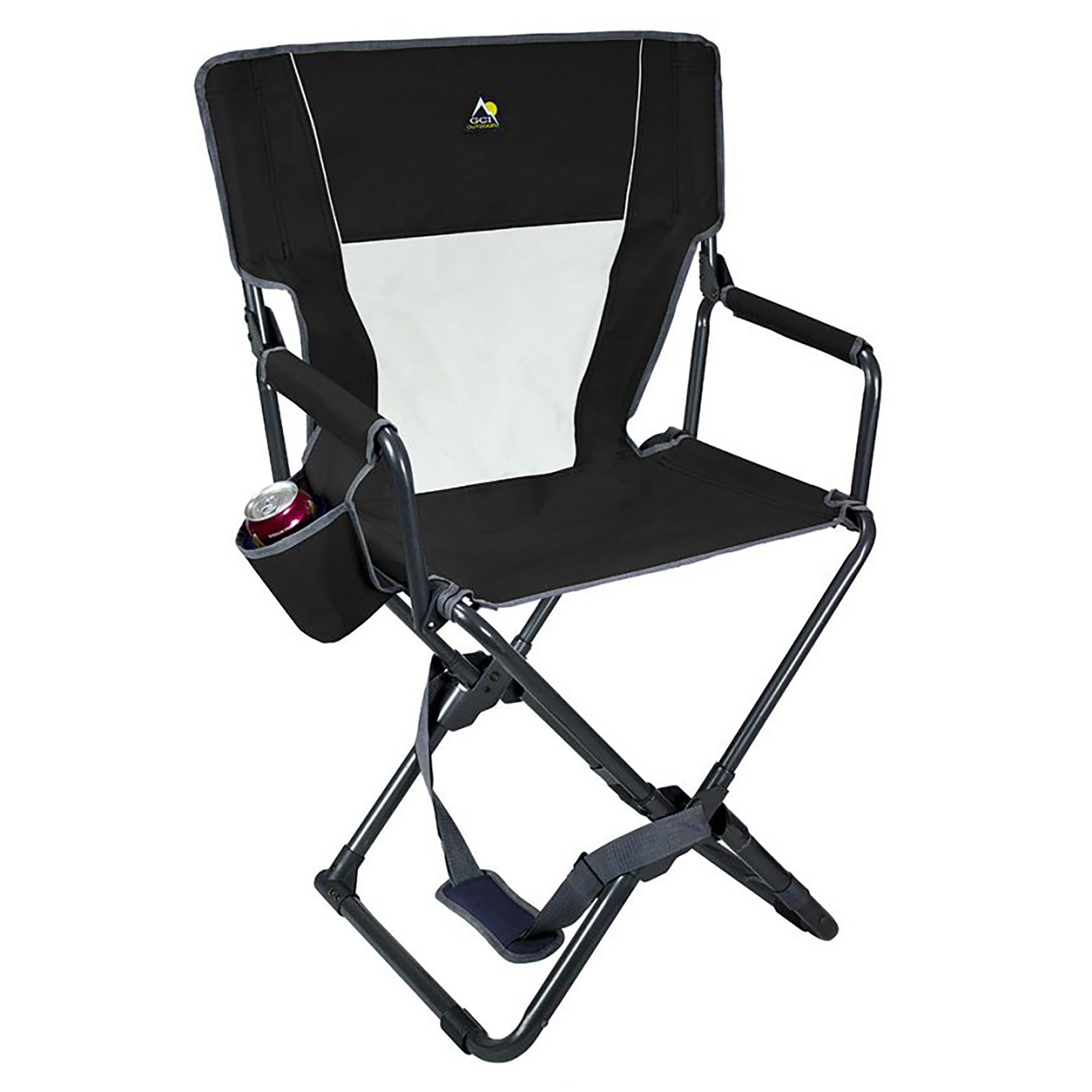 Ergonomic Portable Xpress Director's Chair - Camp Rocker Chair for Fishing & Beach Trips - Black