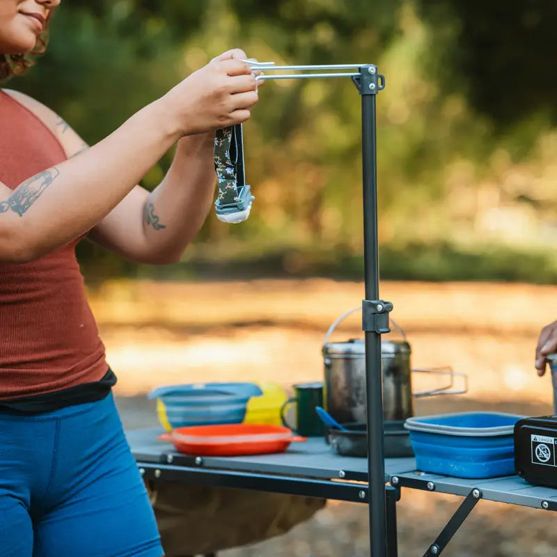 Portable Outdoor Master Cook Station - Folding Camping Table with Storage Shelves Detail