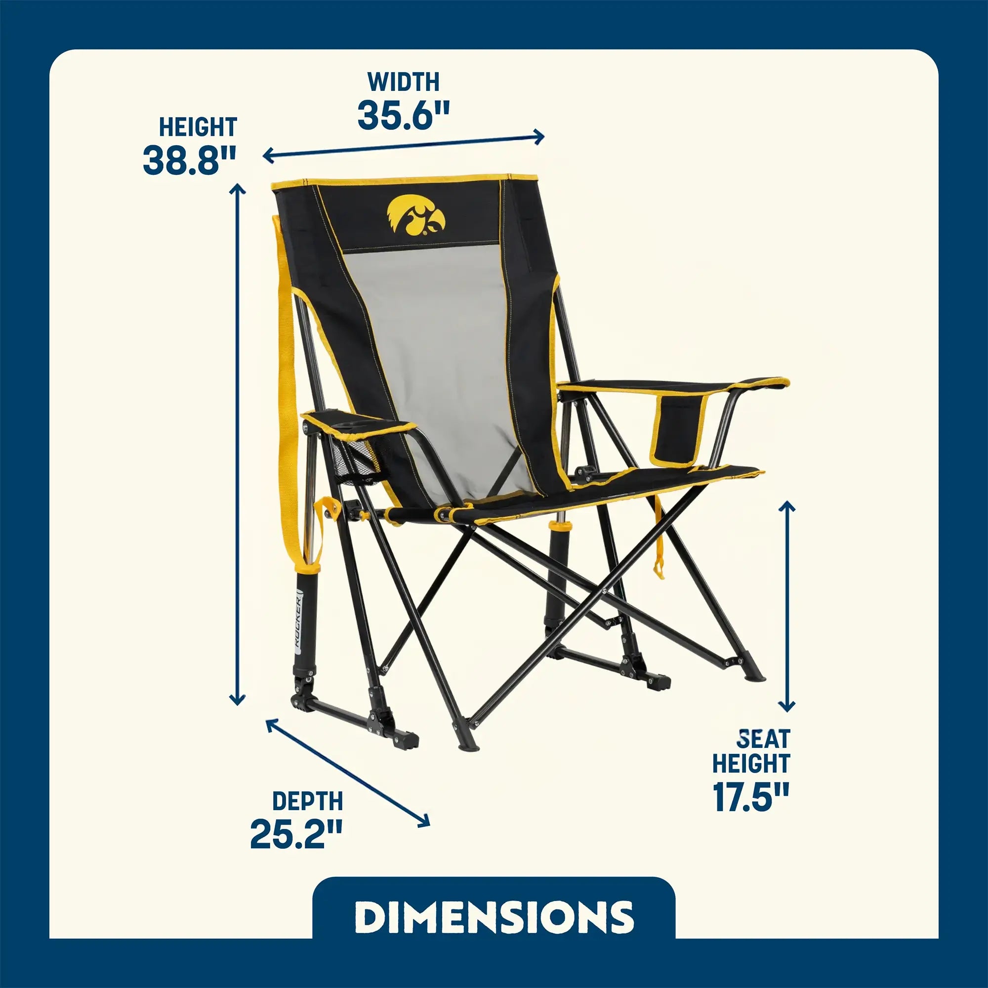 Ultra-Comfortable Comfort Pro Rocker - Iowa Hawkeyes - Outdoor Rocking Chairs with Dynamic Comfort Edge Detail