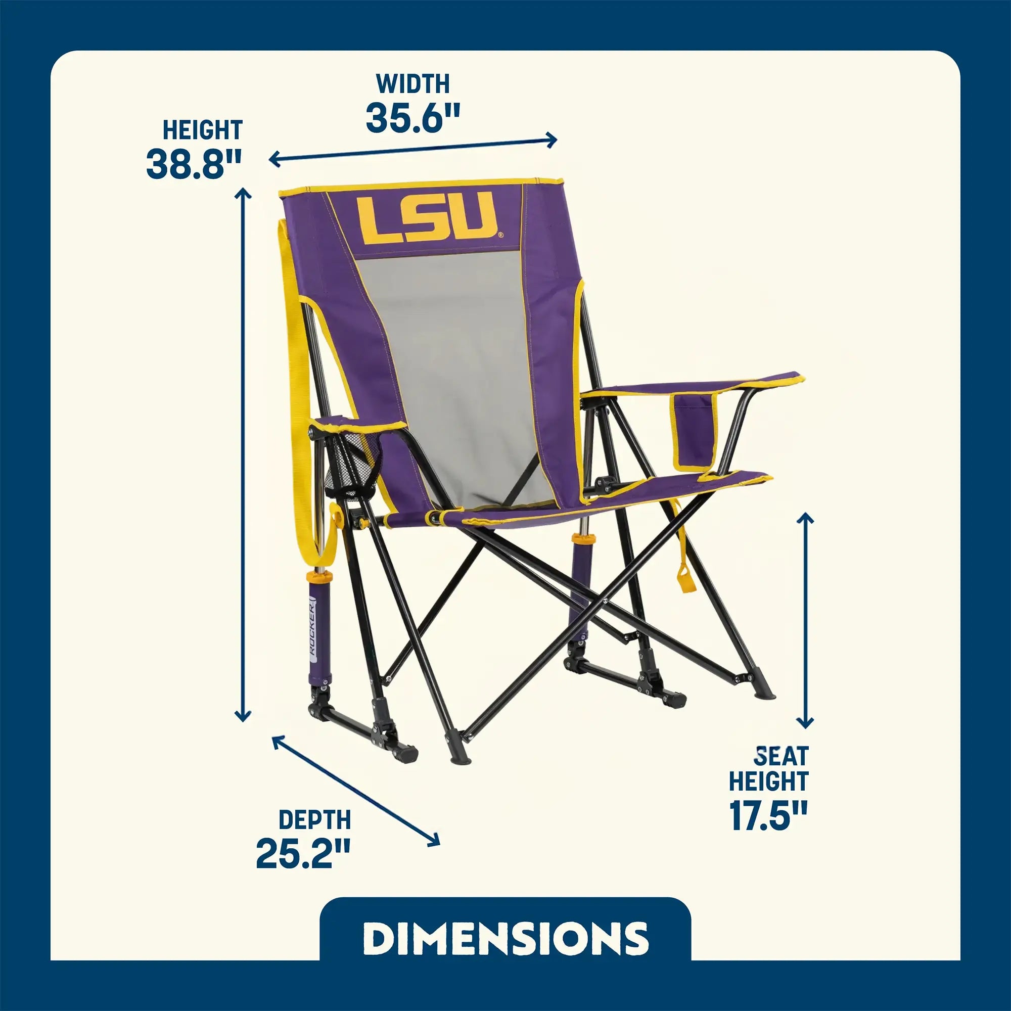 Foldable Comfort Pro Rocker - LSU Tigers - Outdoor Rocking Chairs with Dynamic Comfort Edge Detail