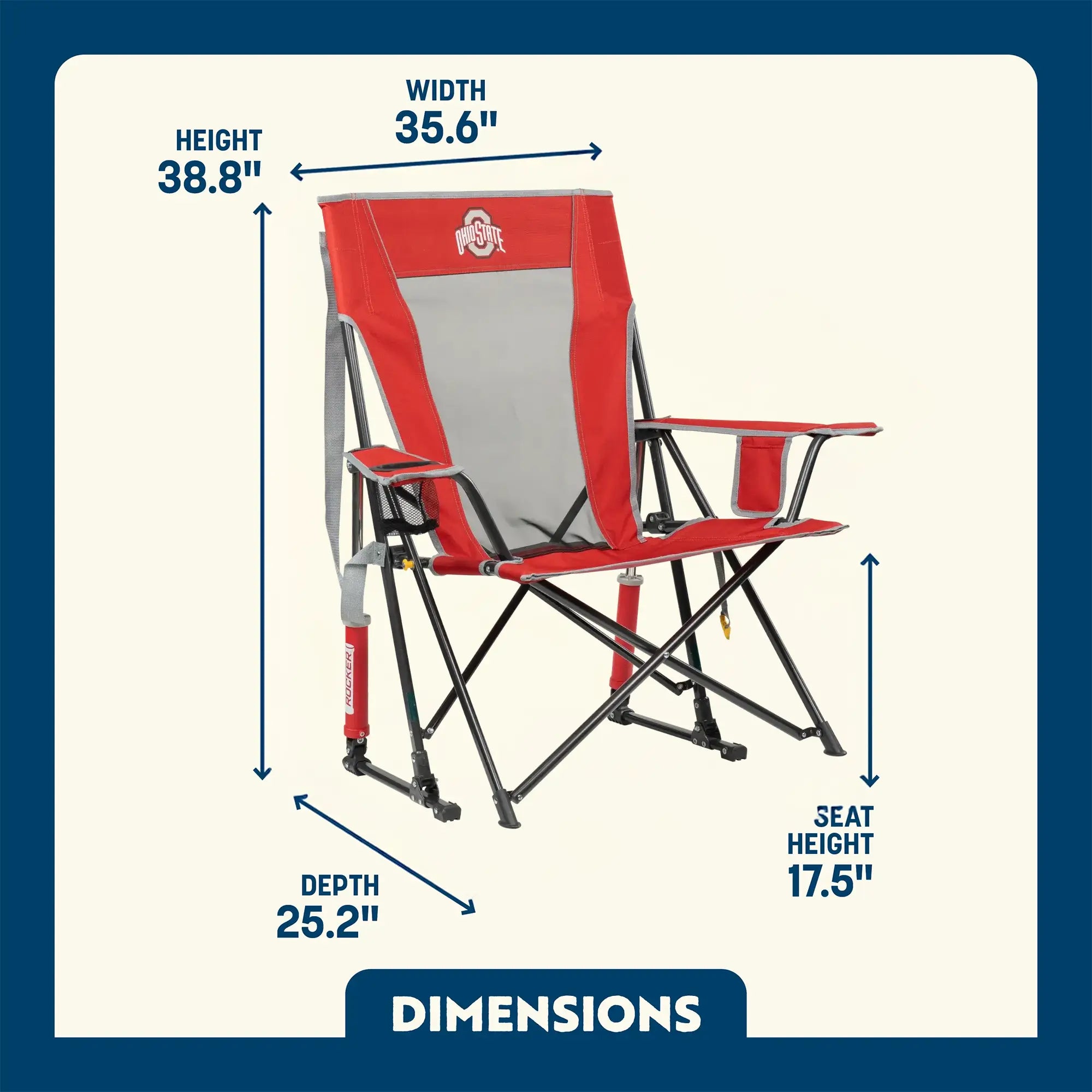 Premium All-Weather Comfort Pro Rocker - Ohio State Buckeyes - Rocker Chair for Camping & Lawns Detail