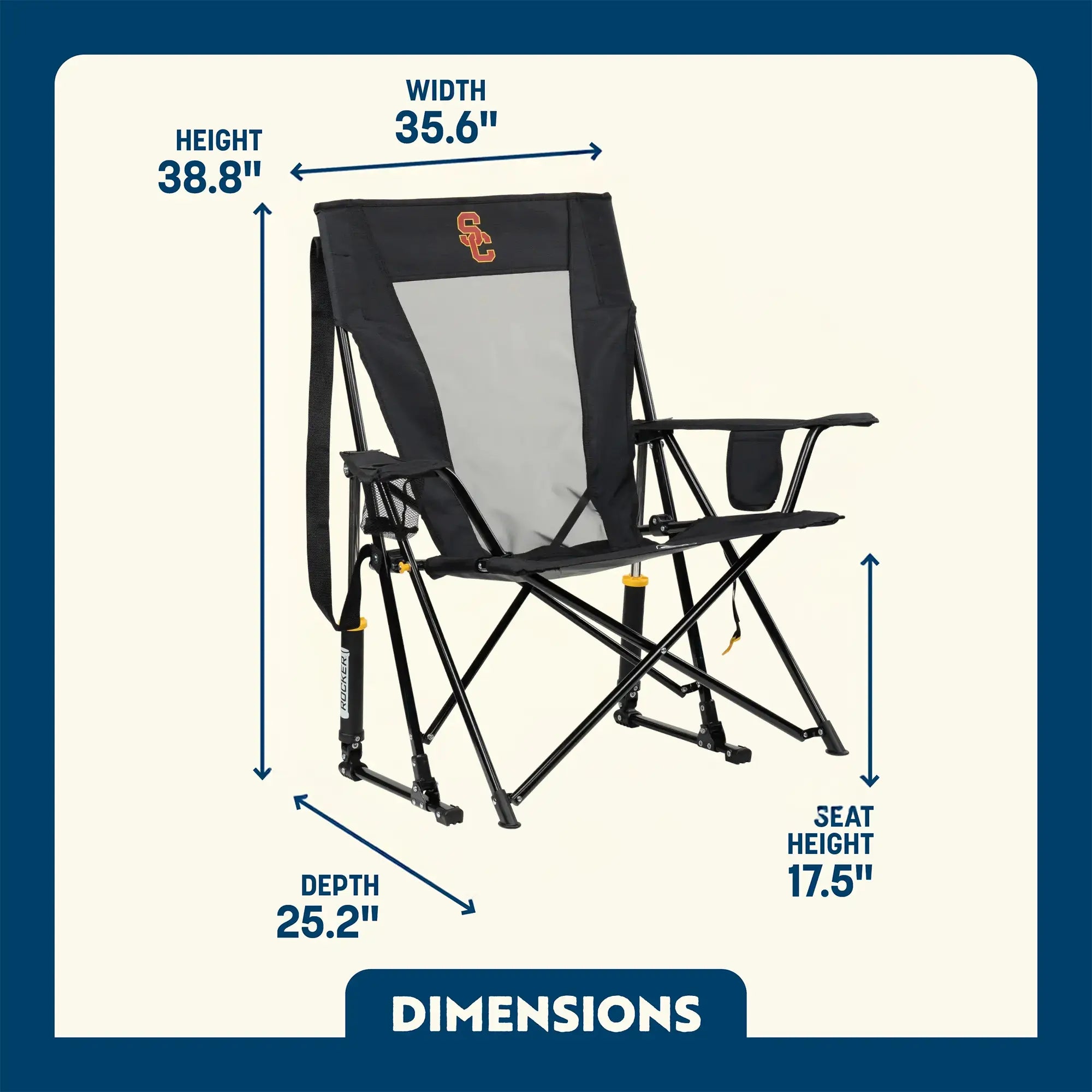 Foldable Comfort Pro Rocker - USC Trojans - Camp Rocker Chair for Fishing & Beach Trips Detail