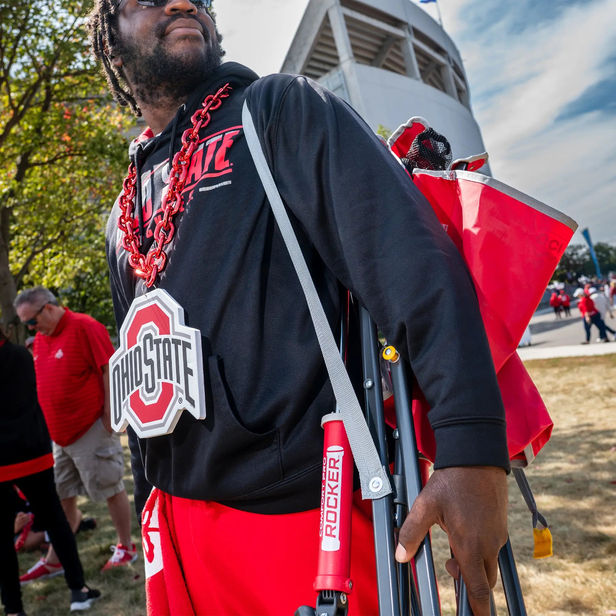 Premium All-Weather Comfort Pro Rocker - Ohio State Buckeyes - Rocker Chair for Camping & Lawns Detail