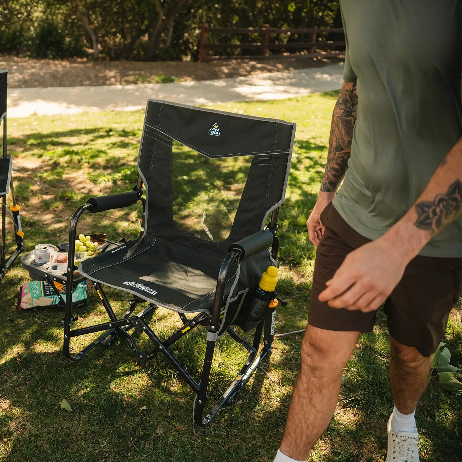 Foldable Stowaway Rocker with Side Table - Camp Rocker Chair for Fishing & Beach Trips Detail