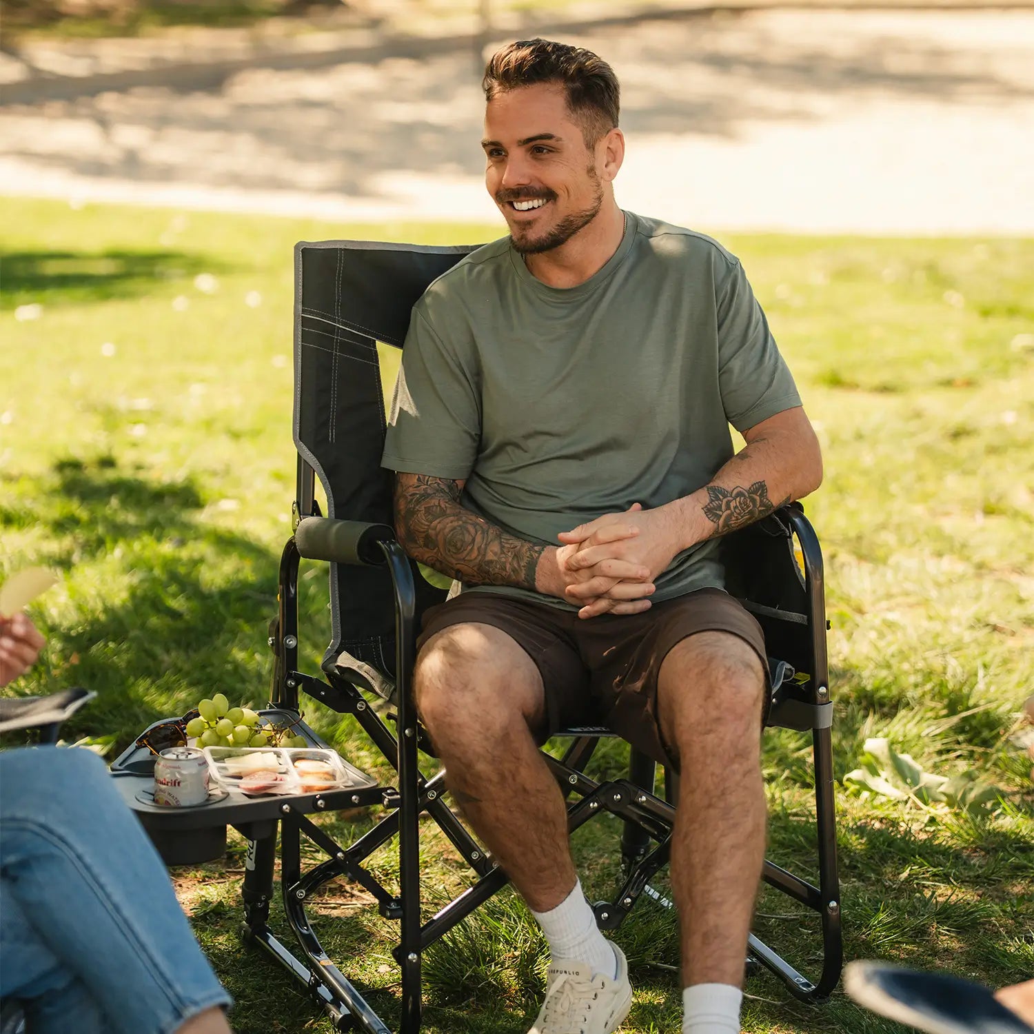 Foldable Stowaway Rocker with Side Table - Camp Rocker Chair for Fishing & Beach Trips Detail
