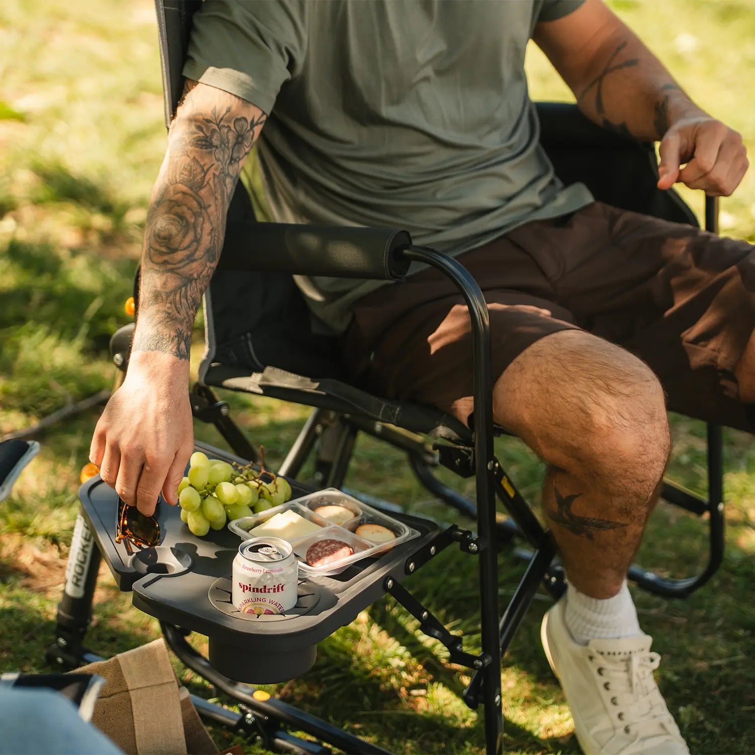 Foldable Stowaway Rocker with Side Table - Camp Rocker Chair for Fishing & Beach Trips Detail