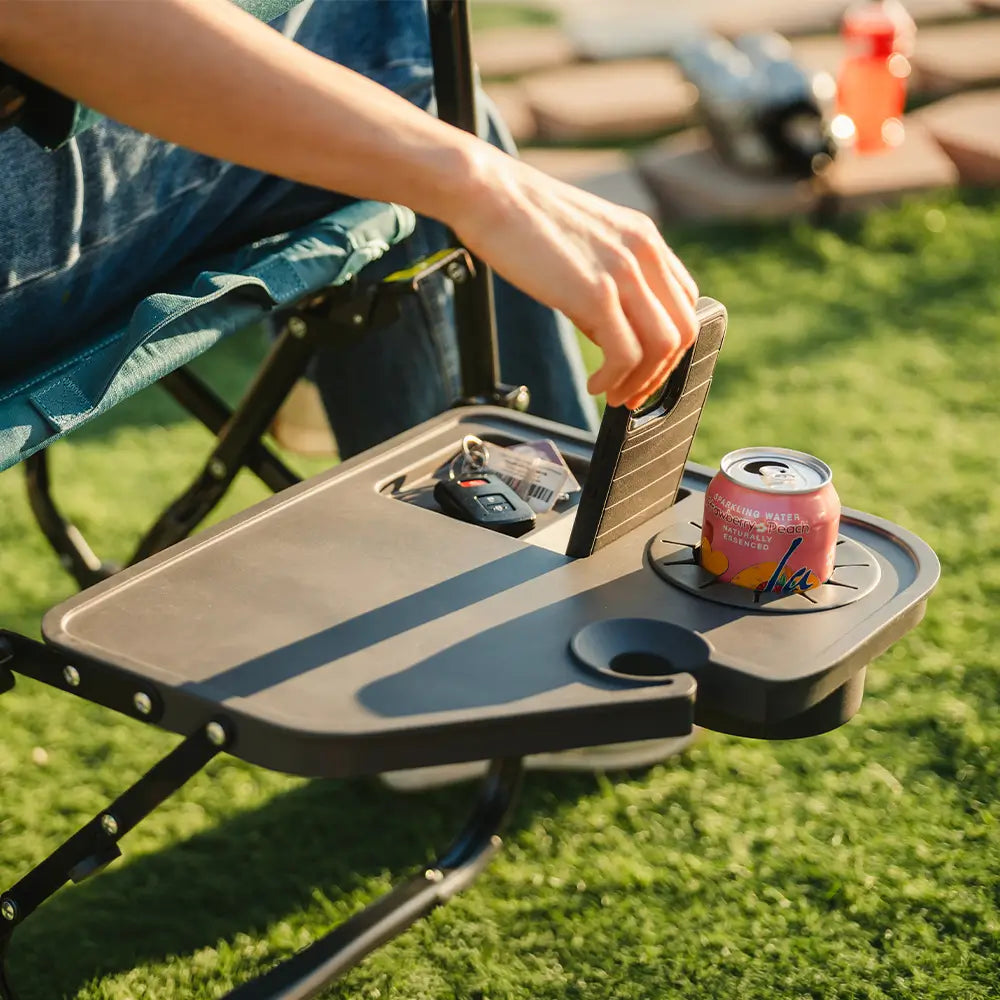Foldable Stowaway Rocker with Side Table - Camp Rocker Chair for Fishing & Beach Trips Detail