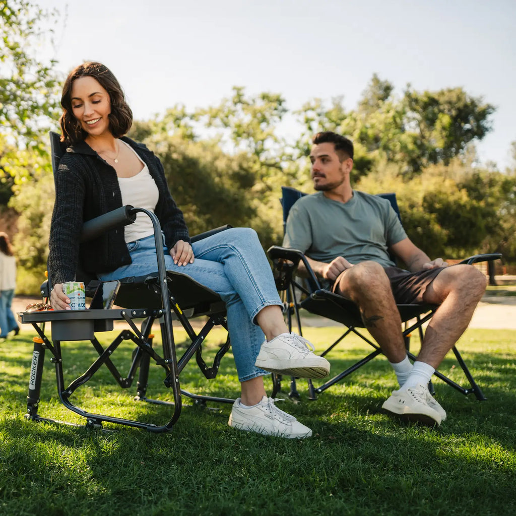 Foldable Stowaway Rocker with Side Table - Camp Rocker Chair for Fishing & Beach Trips Detail