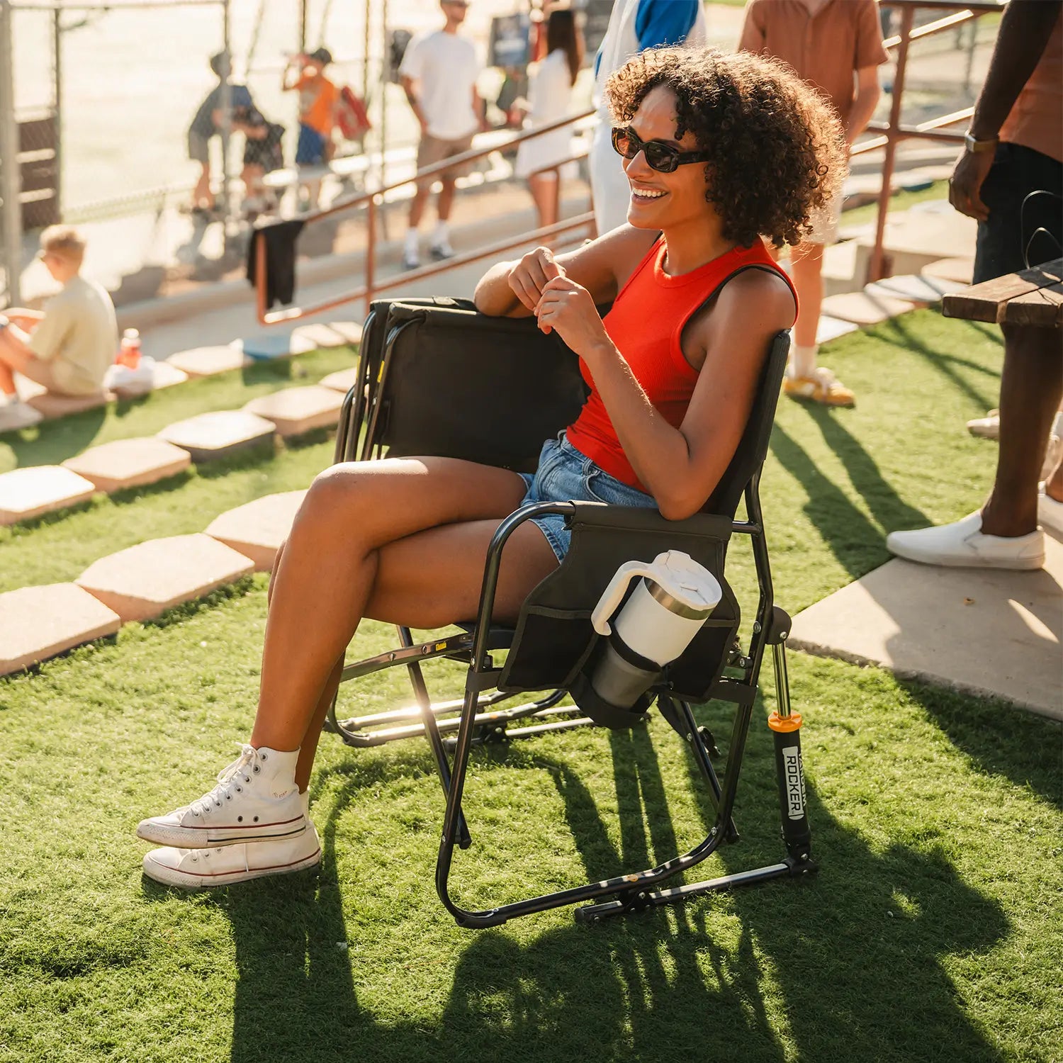 Heavy Duty Tandem Rocker - Folding Rocking Chair - Perfect for Tailgating Detail