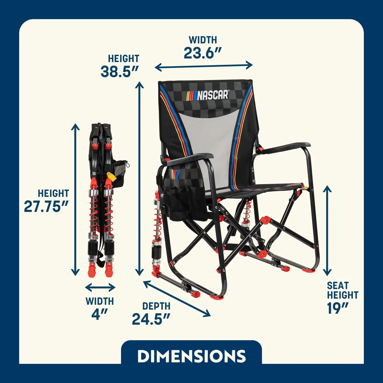 Heavy Duty Adjustable Rocker - NASCAR - Camp Rocker Chair for Fishing & Beach Trips Detail
