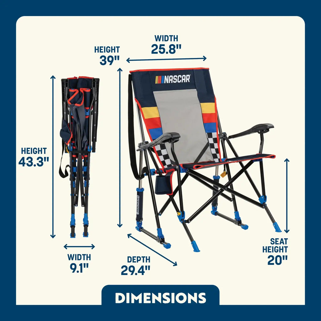 Premium All-Weather NASCAR RoadTrip Rocker - Blue - Camp Rocker Chair for Fishing & Beach Trips Detail
