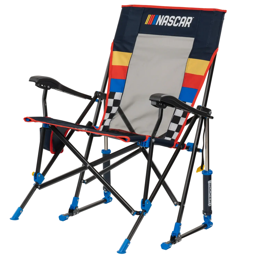 Premium All-Weather NASCAR RoadTrip Rocker - Blue - Camp Rocker Chair for Fishing & Beach Trips Detail