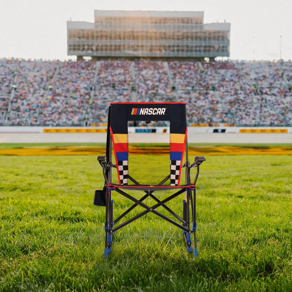 Premium All-Weather NASCAR RoadTrip Rocker - Blue - Camp Rocker Chair for Fishing & Beach Trips Detail