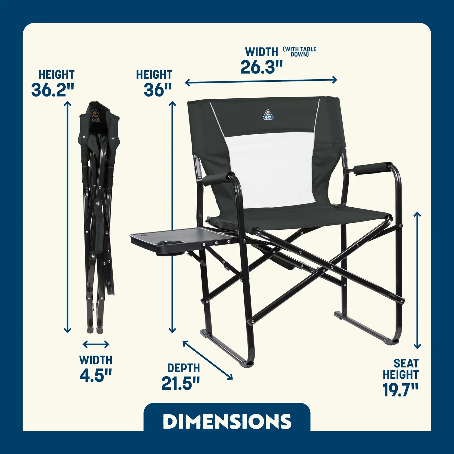 Ergonomic Portable Slim-Fold Director's Chair XL - Folding Rocking Chair - Perfect for Tailgating Detail