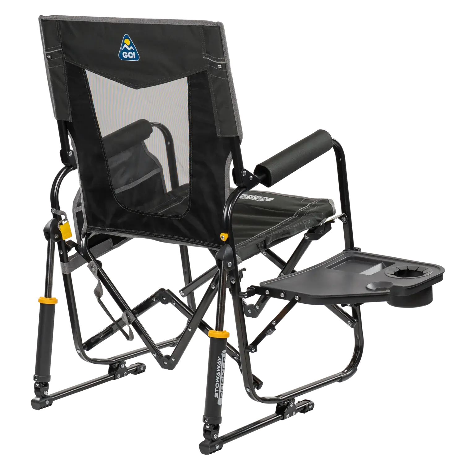 Foldable Stowaway Rocker with Side Table - Camp Rocker Chair for Fishing & Beach Trips Detail