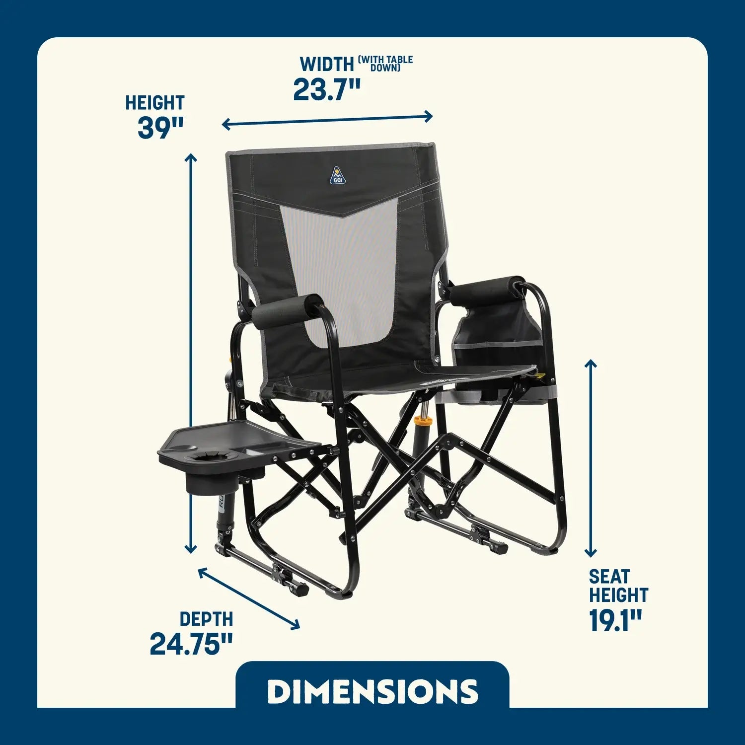 Foldable Stowaway Rocker with Side Table - Camp Rocker Chair for Fishing & Beach Trips Detail