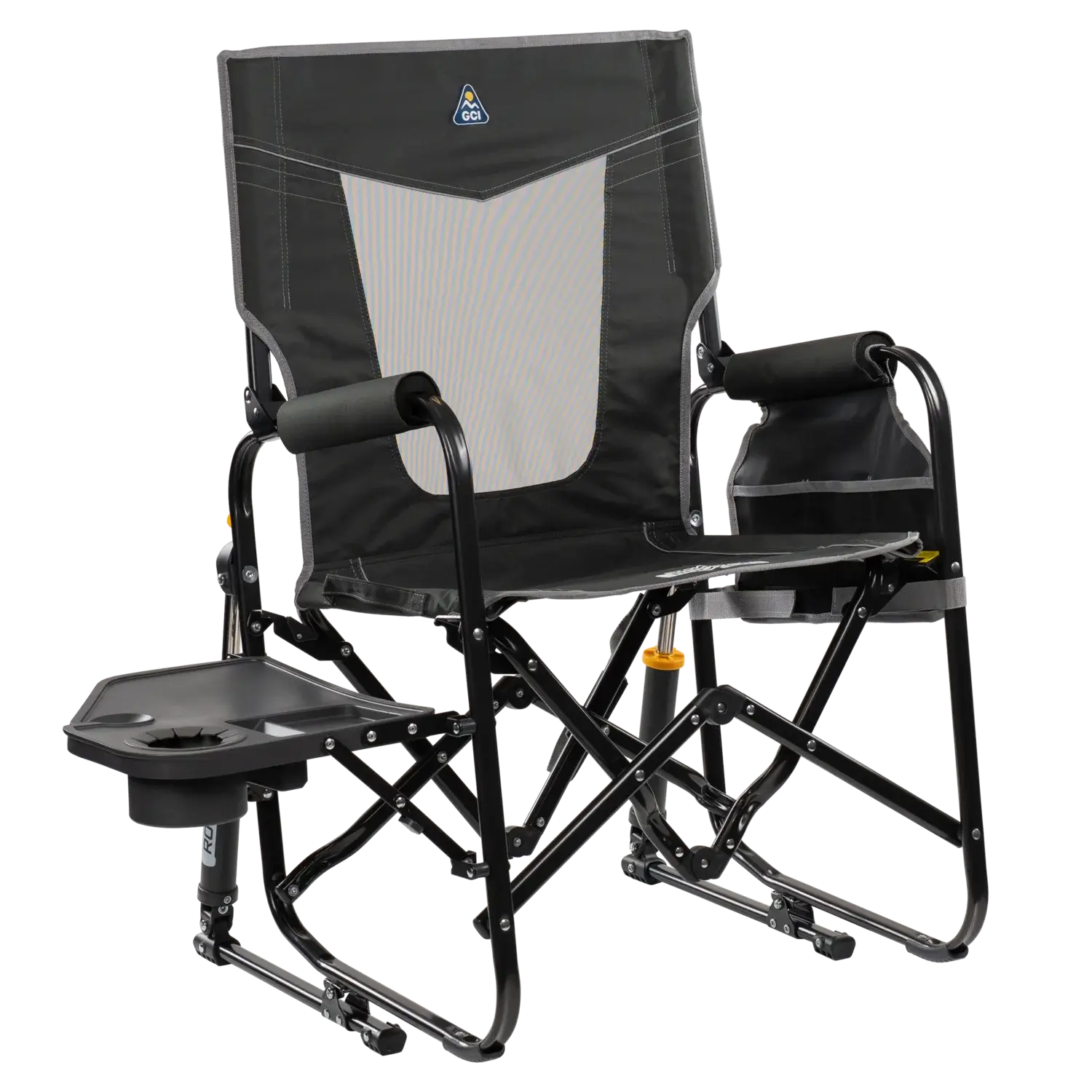 Foldable Stowaway Rocker with Side Table - Camp Rocker Chair for Fishing & Beach Trips - Dark Charcoal