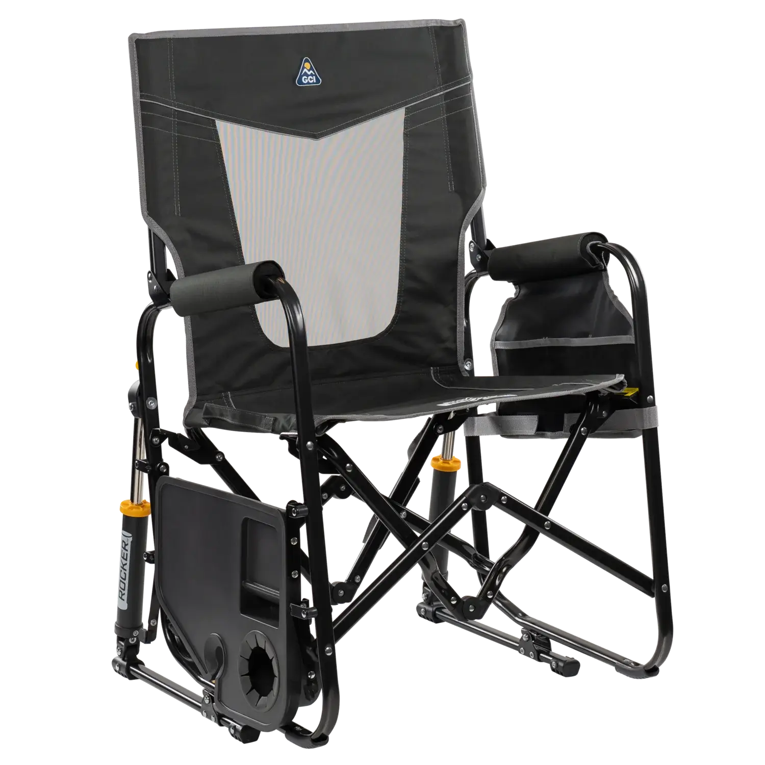 Foldable Stowaway Rocker with Side Table - Camp Rocker Chair for Fishing & Beach Trips Detail