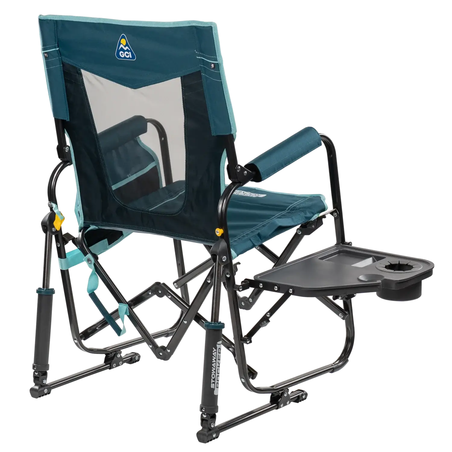 Foldable Stowaway Rocker with Side Table - Camp Rocker Chair for Fishing & Beach Trips Detail