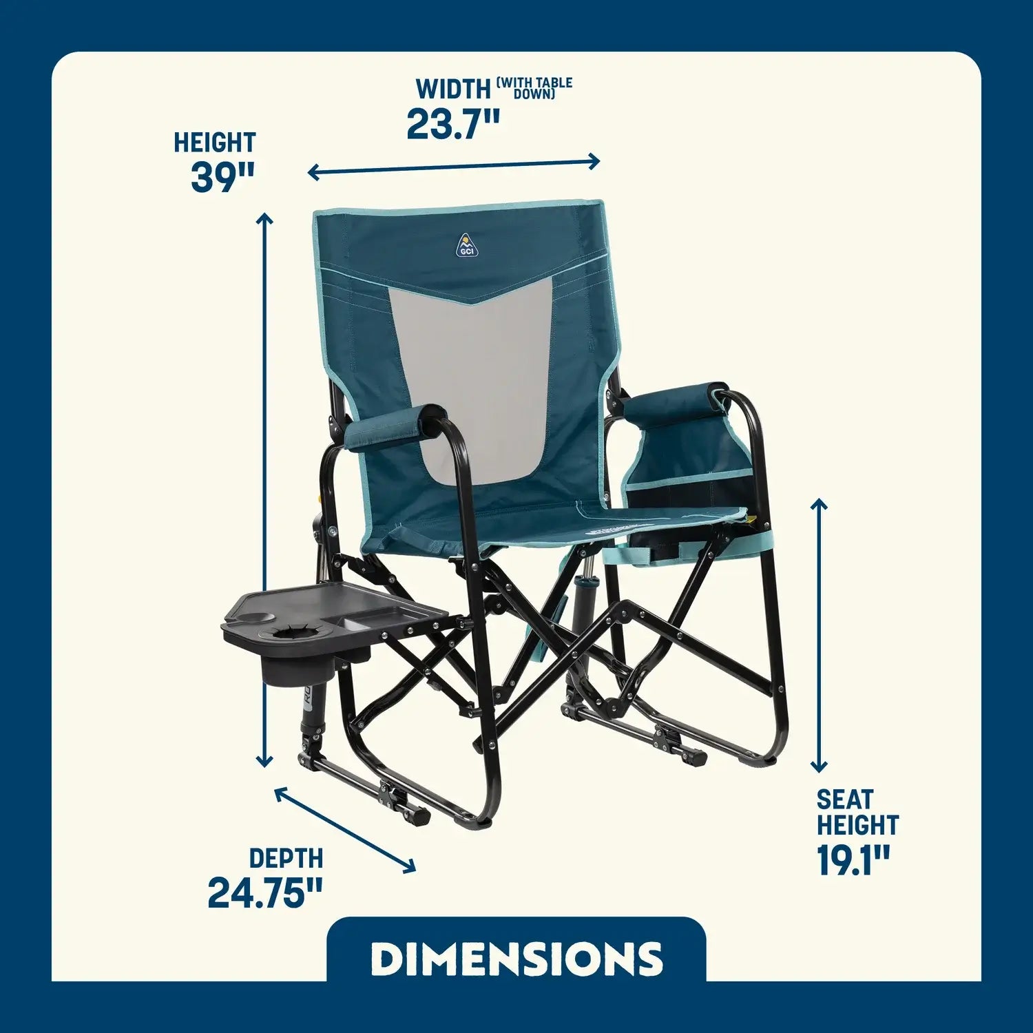 Foldable Stowaway Rocker with Side Table - Camp Rocker Chair for Fishing & Beach Trips Detail