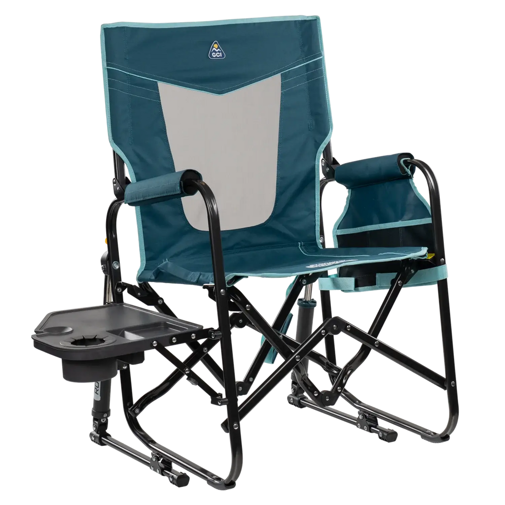 Foldable Stowaway Rocker with Side Table - Camp Rocker Chair for Fishing & Beach Trips - Teal