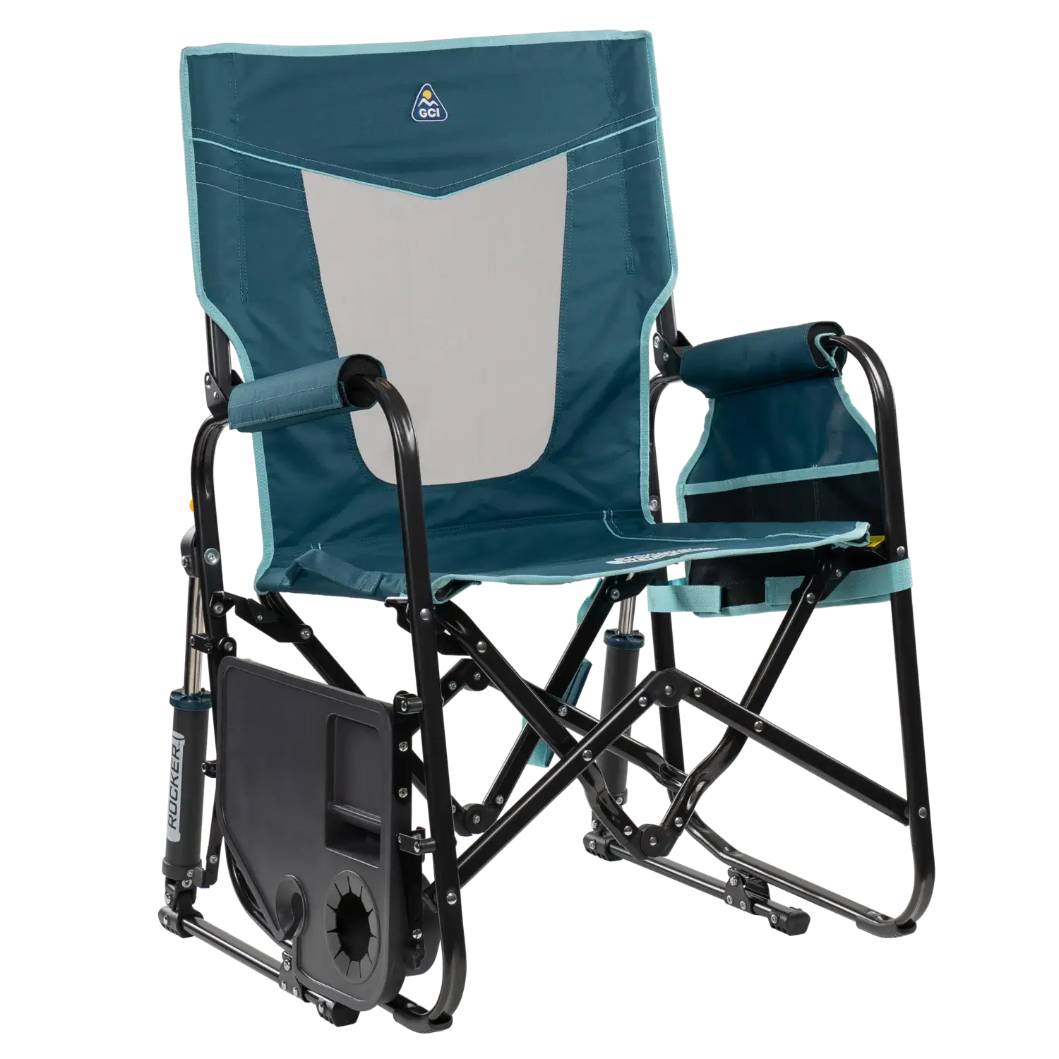 Foldable Stowaway Rocker with Side Table - Camp Rocker Chair for Fishing & Beach Trips Detail