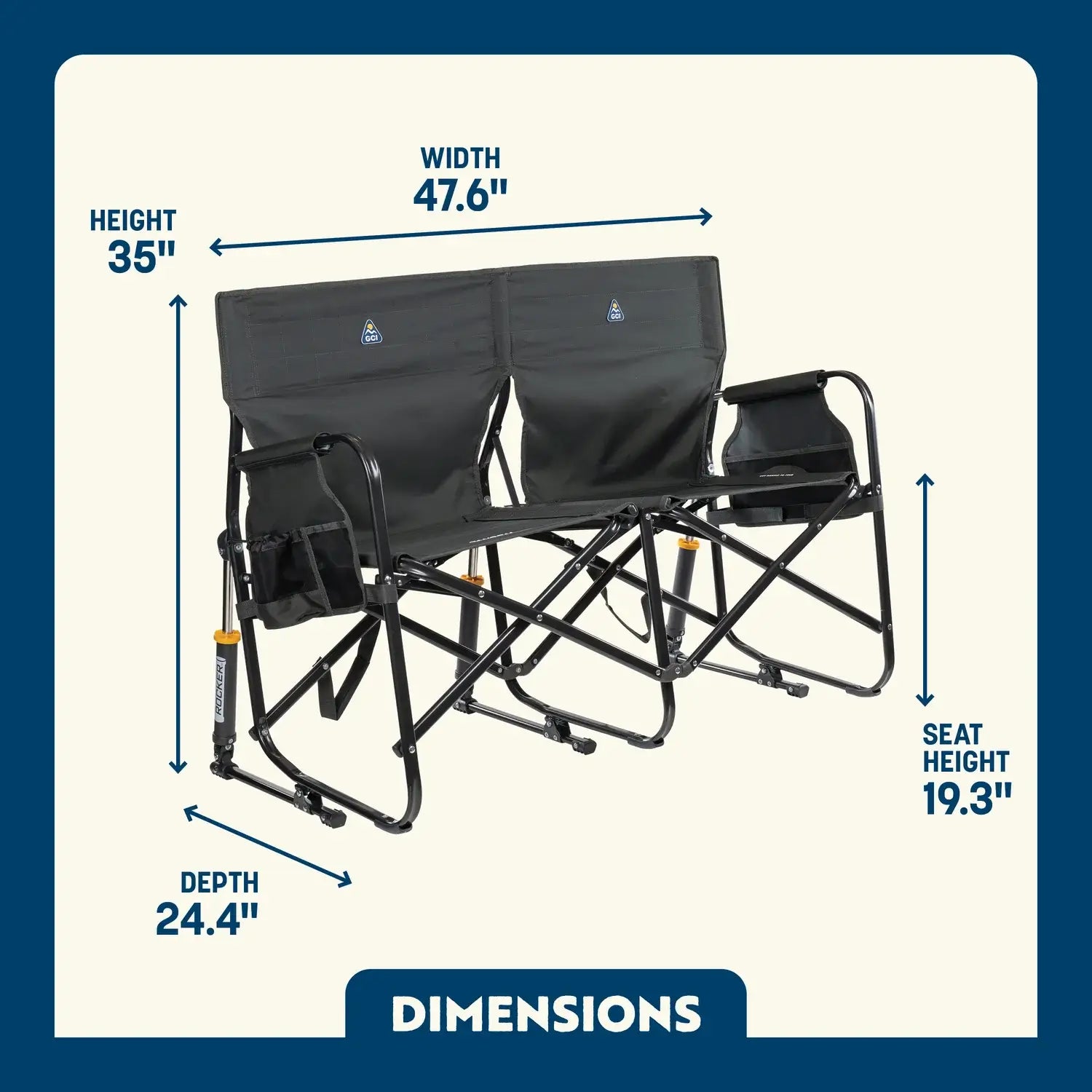 Heavy Duty Tandem Rocker - Folding Rocking Chair - Perfect for Tailgating Detail